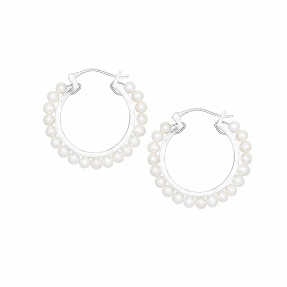 NEW IMPERIAL PEARLS STERLING SILVER
FRESHWATER PEARL HOOP
EARRINGS - Picture 1 of 5